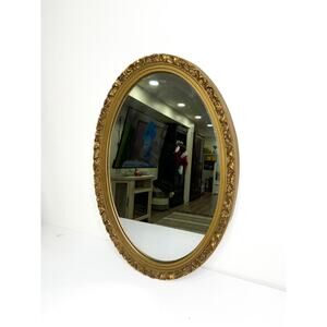 Vintage Gold Gilt Oval Mirror Vintage Hard Plastic Gold Frame Large Framed Oval